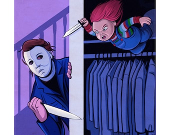 Chucky vs Michael Myers "Halloween Child's Play" Giclee Print 11" x 11"