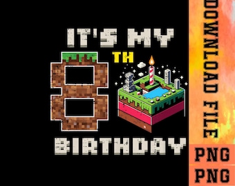 Es mi octavo cumpleaños, número de píxel para jugadores png, Png, archivo digital.