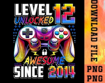 Poziom 12 Odblokowany Gracz PNG, Projekt Gry Wideo na 12 Urodziny (Pobranie Cyfrowe)