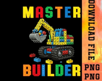 Master Builder Kids PNG, Building Blocks Brick Toy Design, Construction Birthday Digital Download.