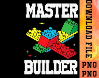 Master Builder Kids PNG, Building Blocks Brick Toy PNG, Kids Builder Design, Construction Birthday Digital Download.