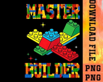 Master Builder Kids PNG, Building Blocks Brick Toy PNG, Kids Builder Design, Construction Birthday Digital Download.