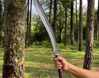 Espada-machete artesanal de acero D2 de 63,5 cm (25 pulgadas) con funda de cuero / Espada-machete para caza y jardinería / Regalo para él / Regalo de Navidad