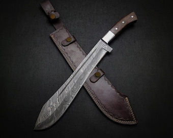 Handmade Damascus steel 18 Inch Hunting and Gardening Machete with Tali wood handle and leather sheath - Gardening tool -Hunting Tool