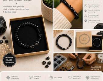 Black Obsidian Crystal Bracelet – Handmade Protection Bracelet – Natural Gemstone Jewellery