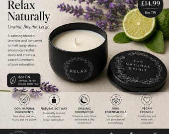 Lavender Bergamot Soy Candle – Aromatherapy Relax Unwind Essential Oil 8oz Tin