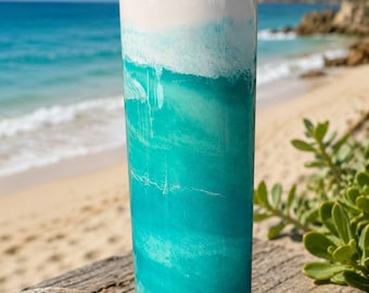 Handmade Ocean Resin Insulated Tumbler - Turquoise