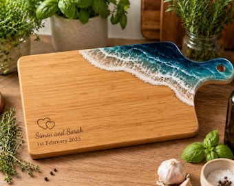 Personalised Ocean Resin Bamboo Chopping Board