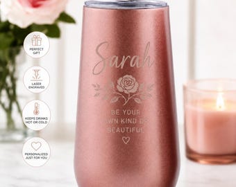 Personalized Rose Gold Tumbler | Custom Engraved Stainless Steel Travel Mug