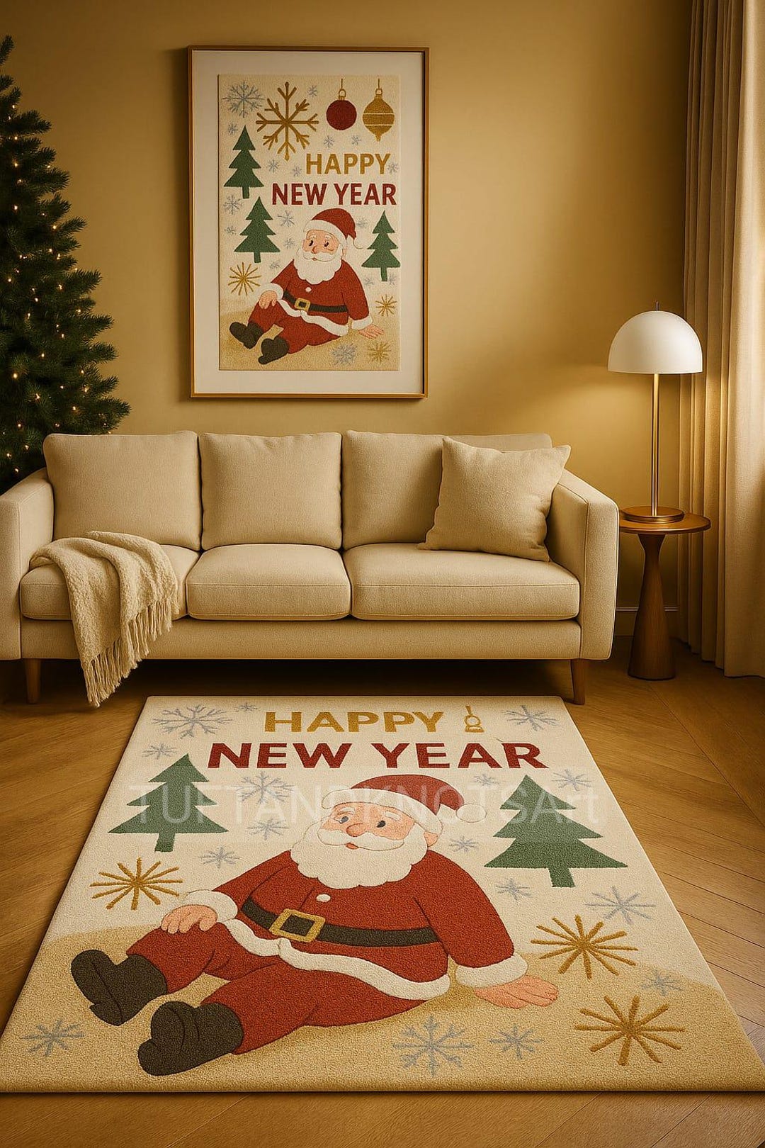 Hand Tufted Christmas Rug | Santa Claus Rug Holiday | Happy New Year ...