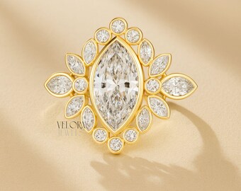 Marquise diamanten halo verlovingsring | Set clusterranden