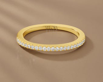 1.25MM Micro Pave Lab Grown Diamond Half Eternity Band | Dainty Stackable Ring for Women
