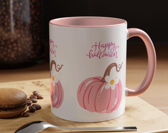 Pink Halloween Pumpkin Mug, Spooky Fall Decor