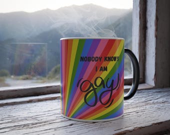 Tazza gay con cambio di calore, 350 ml Rainbow Heat Reveal, tazza da caffè in ceramica con scritta divertente – Divertente tazza maleducata