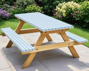 Checked Pattern Picnic Table Cover and Bench Covers - Outdoor Table Cloth