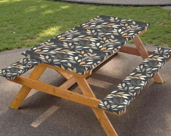 Leafy Botanical Pattern Picnic Table Cover and Bench Covers - Outdoor Table Cloth