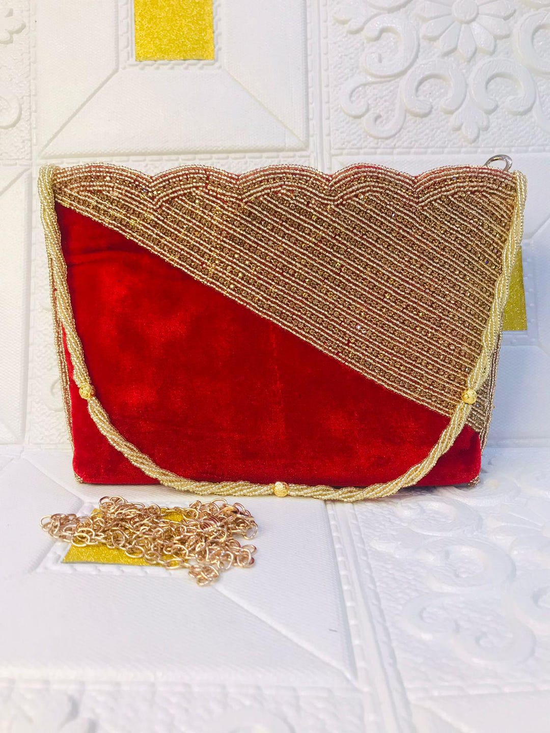 Canvas Knot Clutch with Red Anchor in Navy and White by Just Madras