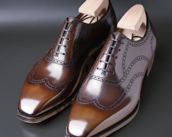 Handmade Brown Leather Wingtip Oxford Shoes – Men's Dress Shoes