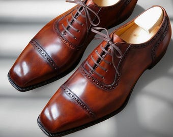Zapatos Oxford de cuero personalizados, zapatos de vestir con cordones hechos a mano, ajuste personalizado