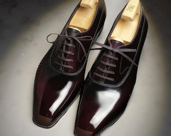 Handmade Burgundy Patina Oxford Shoes