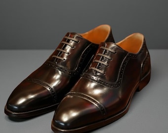 Scarpe Oxford semi-brogue in pelle fatte a mano / Scarpe eleganti personalizzate