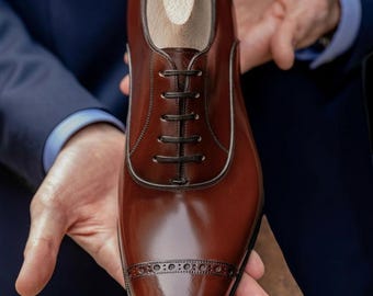 Handmade Brown Cap-Toe Oxford Shoes