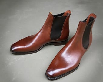 Botas Chelsea de couro marrom feitas à mão | Botas sociais masculinas de cano curto | Calçados de estilo italiano
