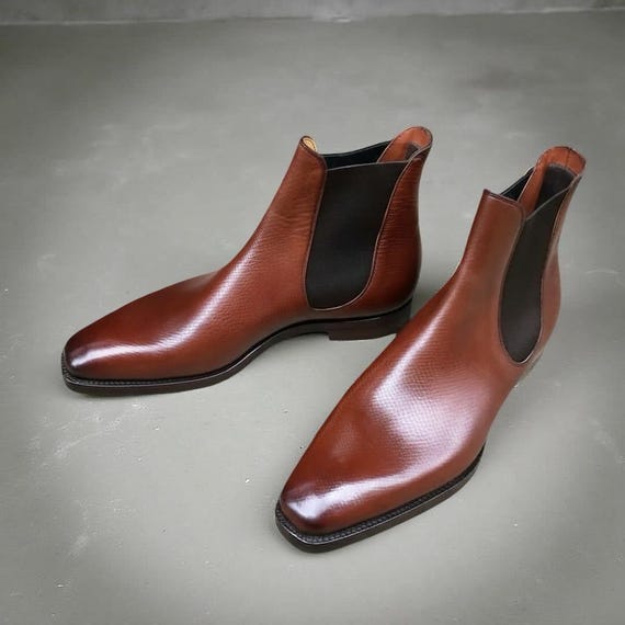 Handmade Brown Leather Chelsea Boots | Men display picture 3