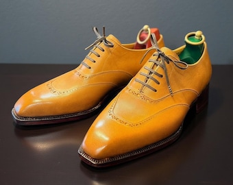 Handmade Patina Oxfords • Men’s Wingtip Dress Shoes • Formal Handmade Footwear