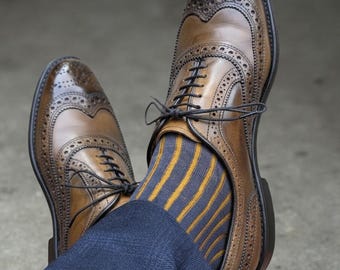 Zapatos de vestir Oxford con punta brogue/ala de cuero marrón hechos a mano