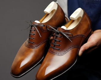 Handcrafted Brown Patina Oxford Dress Shoes | Goodyear Welt | Men’s Luxury Formal Shoes