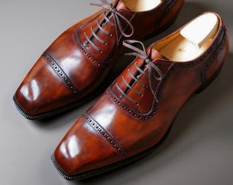 Handmade Brown Leather Cap Toe Oxford Shoes