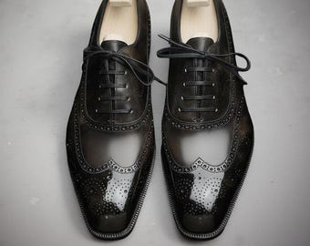 Handmade Black Patina Full Brogue Oxford Shoes