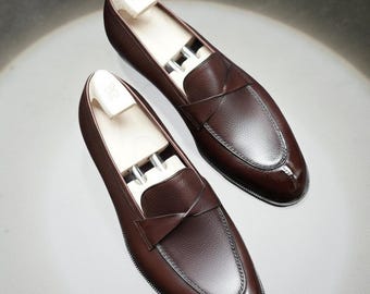 Handgefertigte Braune Leder Penny Loafer für Herren