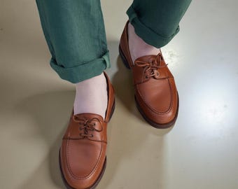 Handmade Tan Moc Toe Derby Shoes