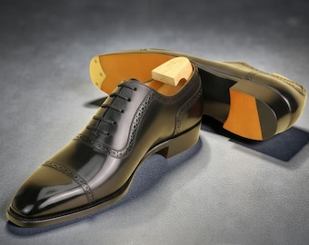 Handmade Black Brogue Oxford Shoes