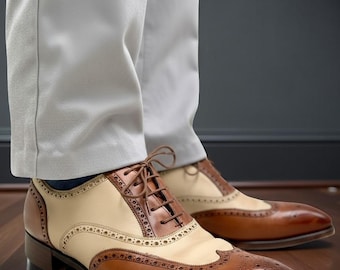 Handmade Two-Tone Leather Oxford Brogues | Spectator Dress Shoes
