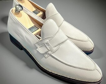 Handgefertigte Weiße Wildleder Loafers