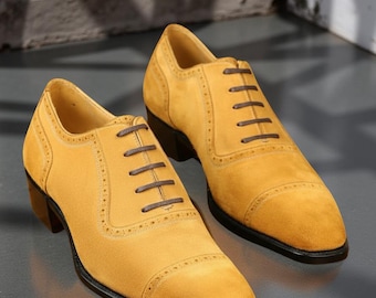 Handmade Suede Leather Oxford Shoes, Cap Toe Dress Shoes