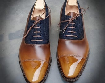 Zapatos Oxford de piel hechos a mano / Zapatos de vestir formales de color marrón patinado
