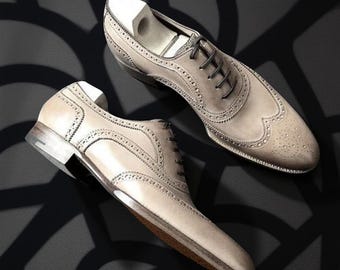 Handmade Full-Grain Leather Oxford Brogues, Men's Formal Dress Shoes