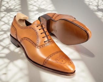Handmade Leather Cap Toe Oxford Shoes, Custom Fit Dress Shoes
