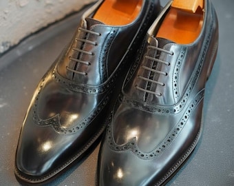 Handmade Men’s Black Leather Oxford Brogues – Wingtip Dress Shoes – Classic Formal Lace-Up
