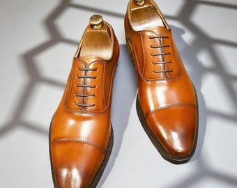 Handmade Leather Cap Toe Oxford Shoes - Custom Fit Dress Shoes