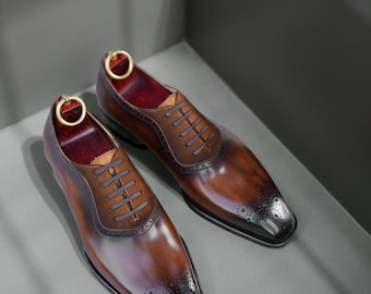 Handmade Patina Oxford Dress Shoes for Men | Luxury Leather Formal Shoes