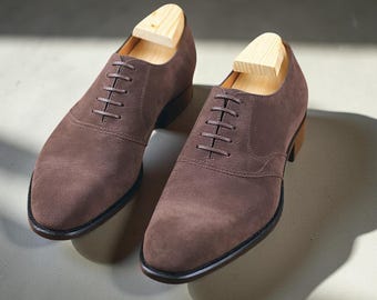 Handmade Brown Suede Oxford Shoes for Men