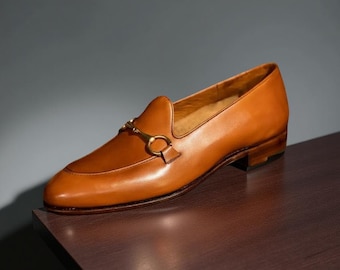 Handmade Tan Leather Horsebit Loafers