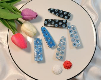 Evil Eye Hair Clip Set, Acrylic Hair Barrette, Boho Protection