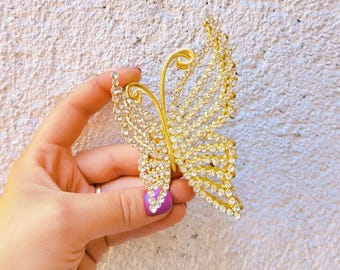 Gold Butterfly Hair Clip: Rhinestone Barrette