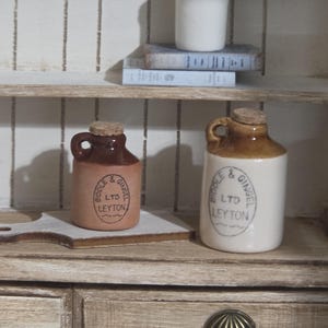 1:12 Scale Miniature Biddle Gingel Stoneware Jugs |Primitive Mercantile Dollhouse Kitchen Decor